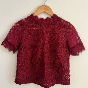 Red/ Maroon color Zara embroidered eyelet top in size small. Never worn